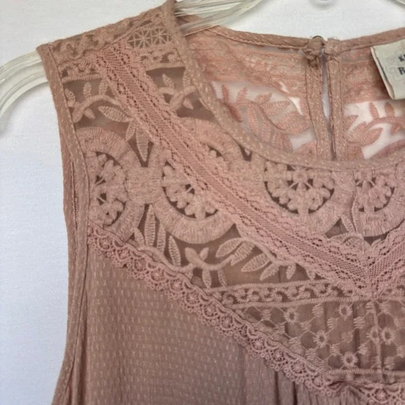 Knox Rose Womens M Dusty Rose Ruffle Lace Trim Sleeveless Top Boho Cottagecore - Picture 4 of 7